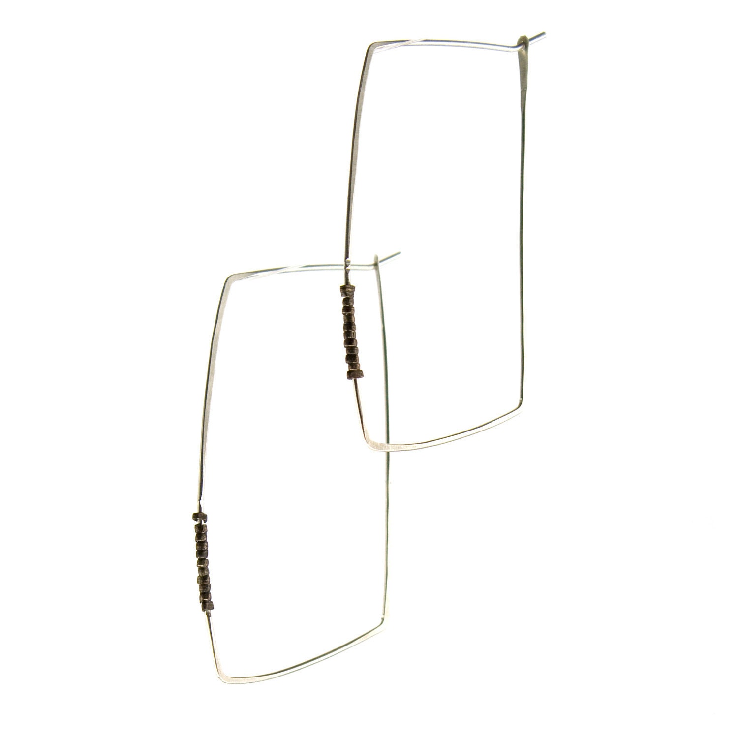 silver rectangle hoop earrings  - minimalist - mixed metal