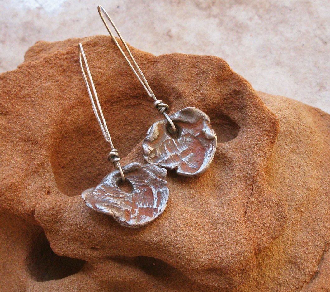 Red Earth Rubbed Steel Fossil Imprint Earrings