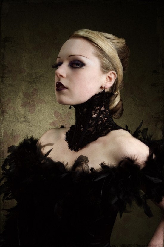 Size XS to SMALL - Elegant Victorian Steampunk inspired black lace neck corset