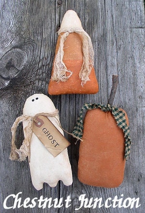 Halloweenies ePattern - primitive halloween ghost pumpkin corn pattern - PDF - 3.99