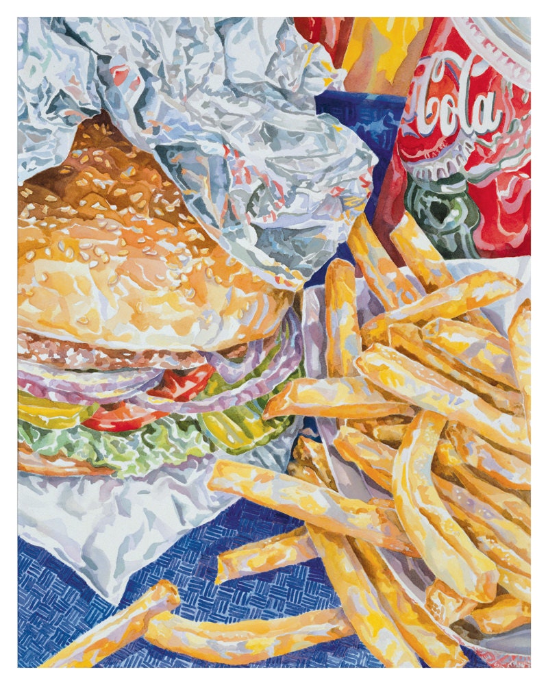 Big Burger And Fries 8 x 10 Fine Art Archival  Retro Diner  Wall Art Print