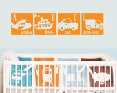 Children's Wall Decal Transportation - Airplane, Boat, Car, Dumptruck - Vinyl Wall Art Stickers - Boy Room Decor - CB100B