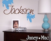 Airplane Wall Decal with Custom Name - Children Bedroom Nursery Vinyl Wall Art Sticker - Boy Room Decor - CM103A