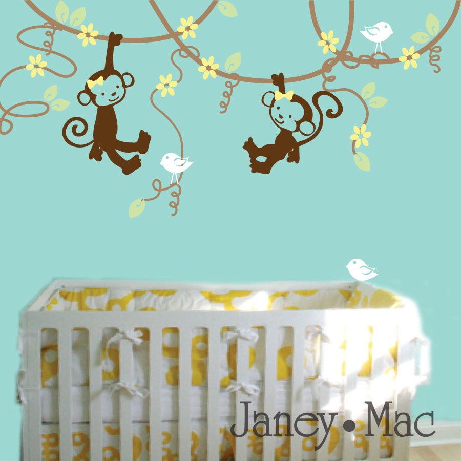 Kids Monkey Vine Wall Decal - Jungle Safari Vinyl Sticker - Nursery Children's Bedroom - Kids Room Vinyl Wall Art - CA106