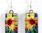 SALE... Yellow Sunflower Garden Goddess Glass Earrings