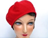 1930s Coral Red Vintage Wool Crepe Beret - Made to Order