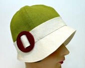 1920s Style Cloche in Chartreuse and Cream Linen - Made to Order in Your Size