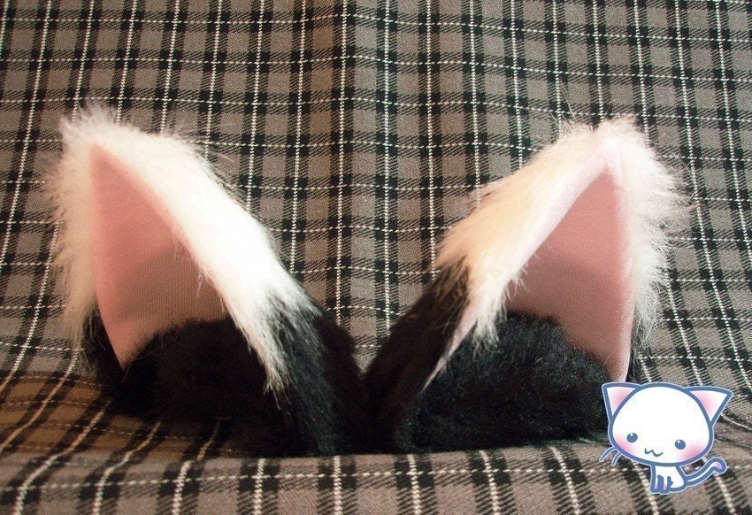 Cosplay cat ears ( Nekomimi ) Black with snow tips and pink inner or choose your own colours.