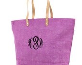 Personalized Tote Bag Jute Magenta Burlap Large Monogrammed Wedding Bridesmaid