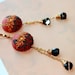 Black crystal briolette with lace work in polymer clay and topaz rhinestone crystal  24k vermeil earrings - Red Velvet Lace