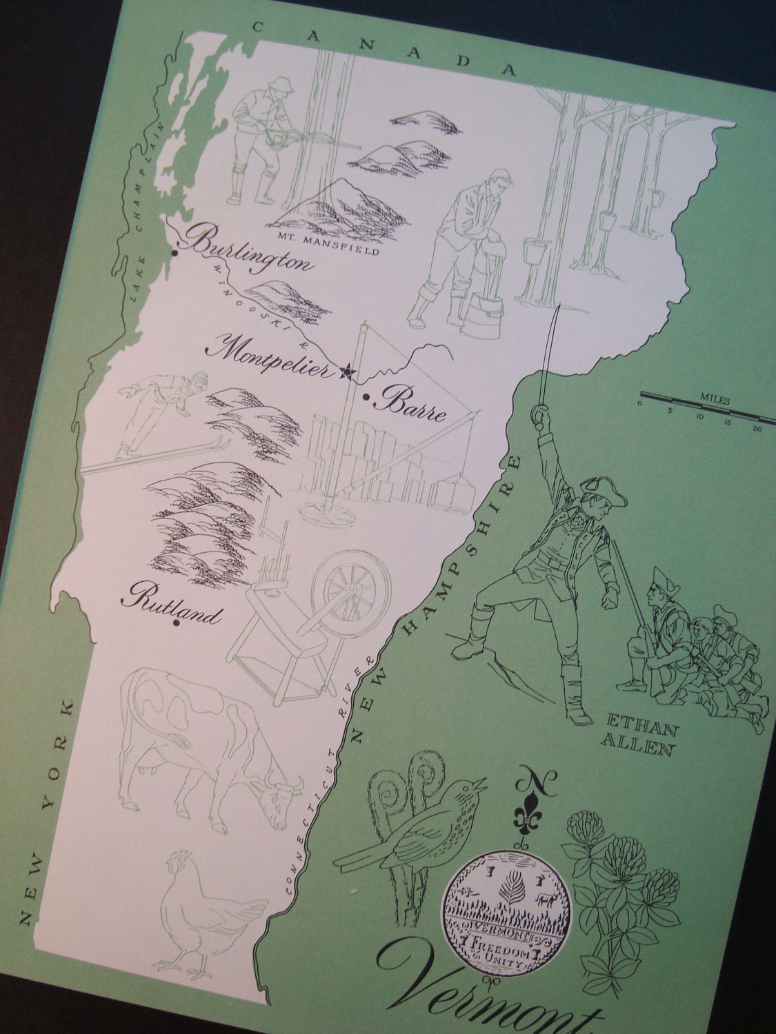 Map of Vermont Vintage Original Print Number 163b