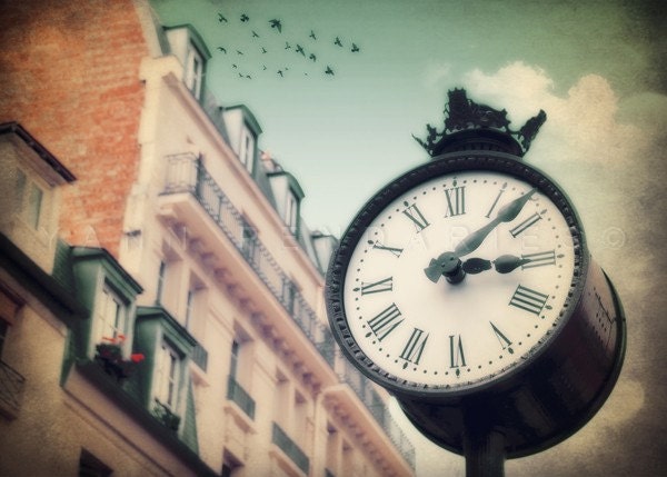 Paris decor, Paris Photography, Architecture photography, Fine art photography, Paris rooftops, Clock, Steampunk decor, 8x10 (20X25 cm)