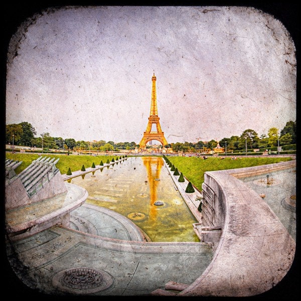 Paris Eiffel Tower, Lanscape photography, Paris decor, Paris Photography, Paris photo, yellow and gray,  6x6 (15x15cm)