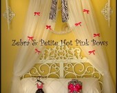Zebra Crown Canopy Bedroom Princess with WHITE Netting INCLUDED SALE Animal print Hot pink Petite Bows