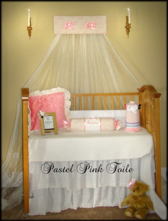 Crib Nursery Canopy Bed CROWN Toile Baby Pink by SoZoeyBoutique