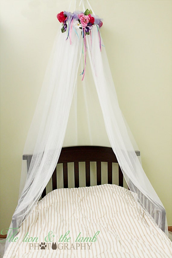 Fairy Bed Canopy Crown Tent Ring Dress Up Princess SaLe WHITE SHEERS INCLUDED