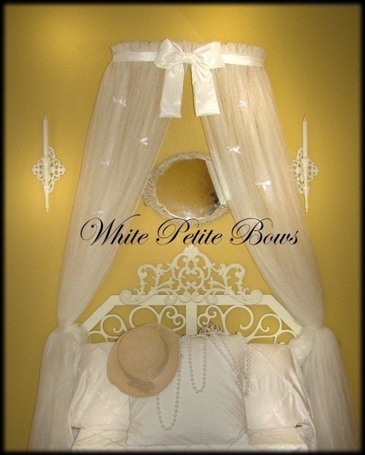 Princess Bed canopy CrOwN with curtains SaLe White Petite Bow