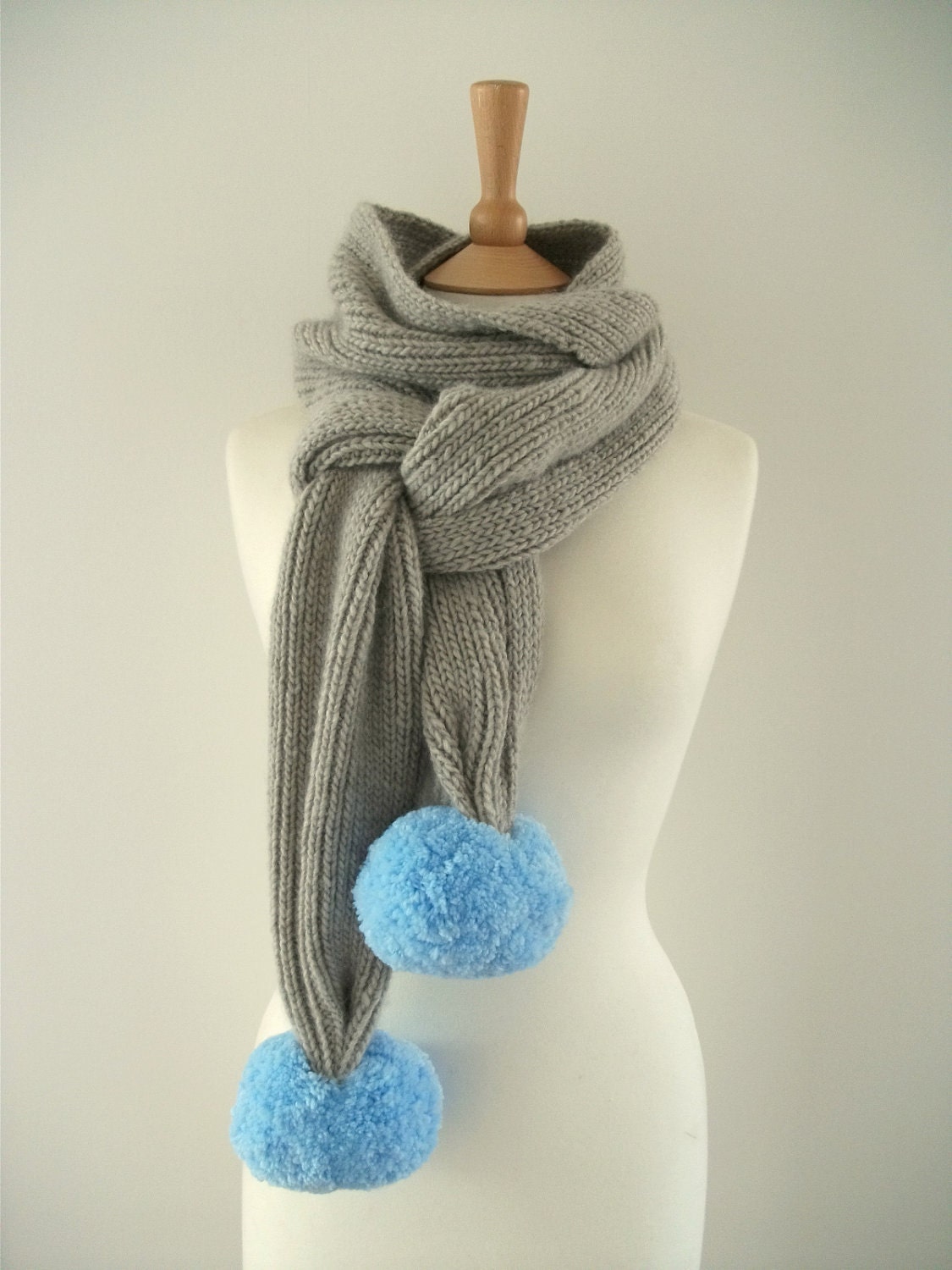 Hand-Knitted Scarf - Organic Grey Merino Wool - Long, Cosy