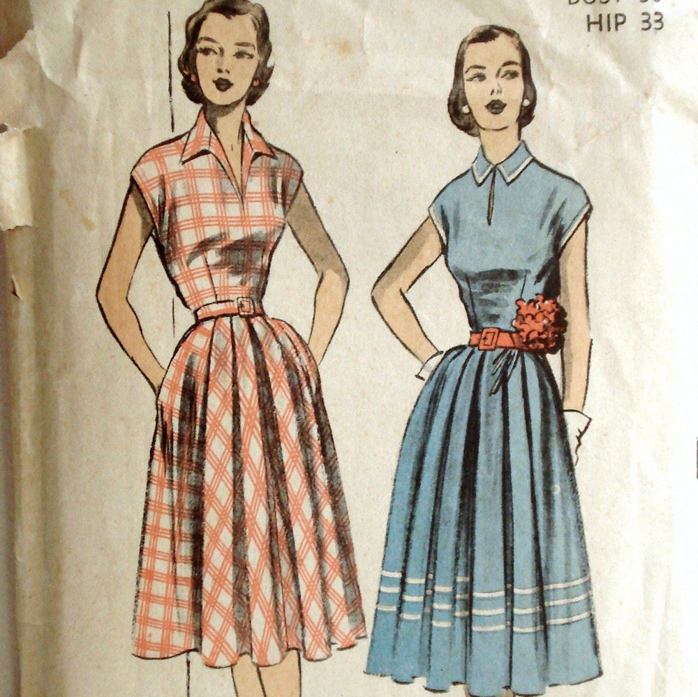 Vintage 1950s Dress Pattern Advance 5809 Bust 30 New Look