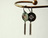 Carved Mother of Pearl & Chain Cluster Earrings - Oxidized Sterling Silver