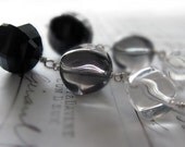 Grayscale, Modern vintage bead waterfall earrings in black, grey and clear. shoulder duster Statement earrings