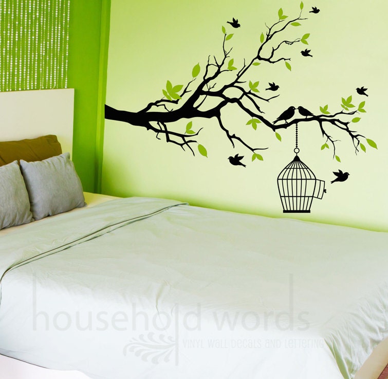 Vinyl Wall Decal Tree Branch with flying birds