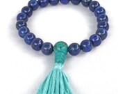 Lapis Lazuli Wrist Mala Bracelet w Turquoise Guru Bead Silk Tassel Mala Prayer Beads