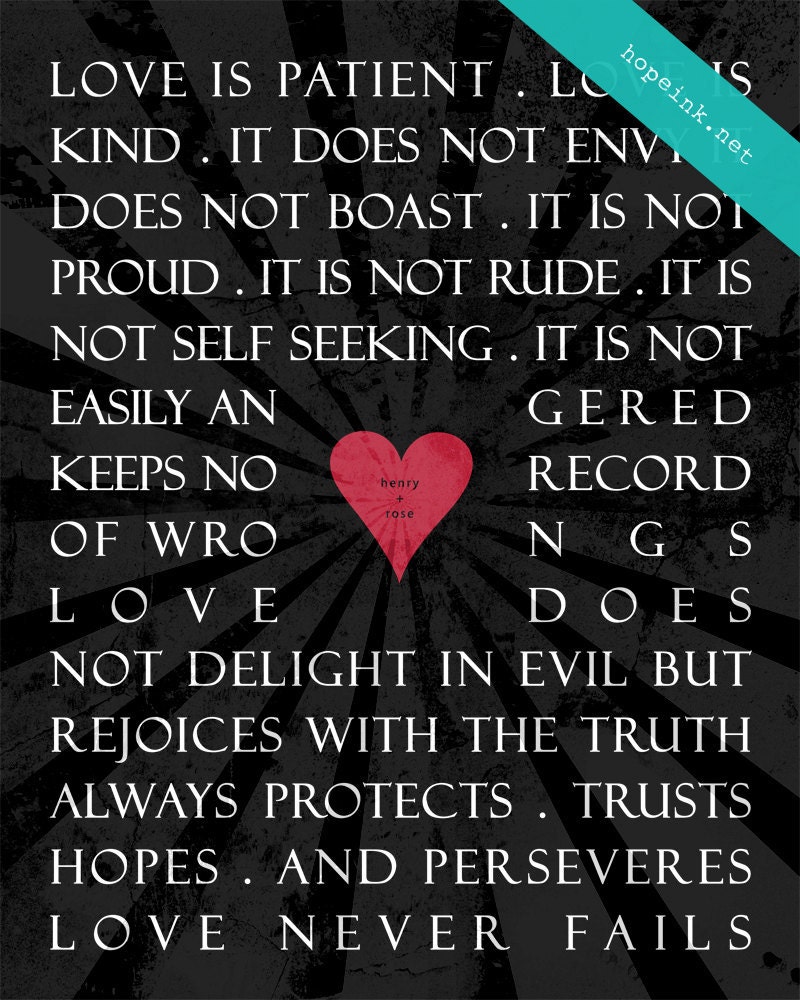Wedding Scripture Art, 1 Corinthians 13 Love Bible Verses (11x14)
