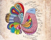 Do Not Worry, Hand Drawn Bird Illustration, Scripture Art Print (16x20)