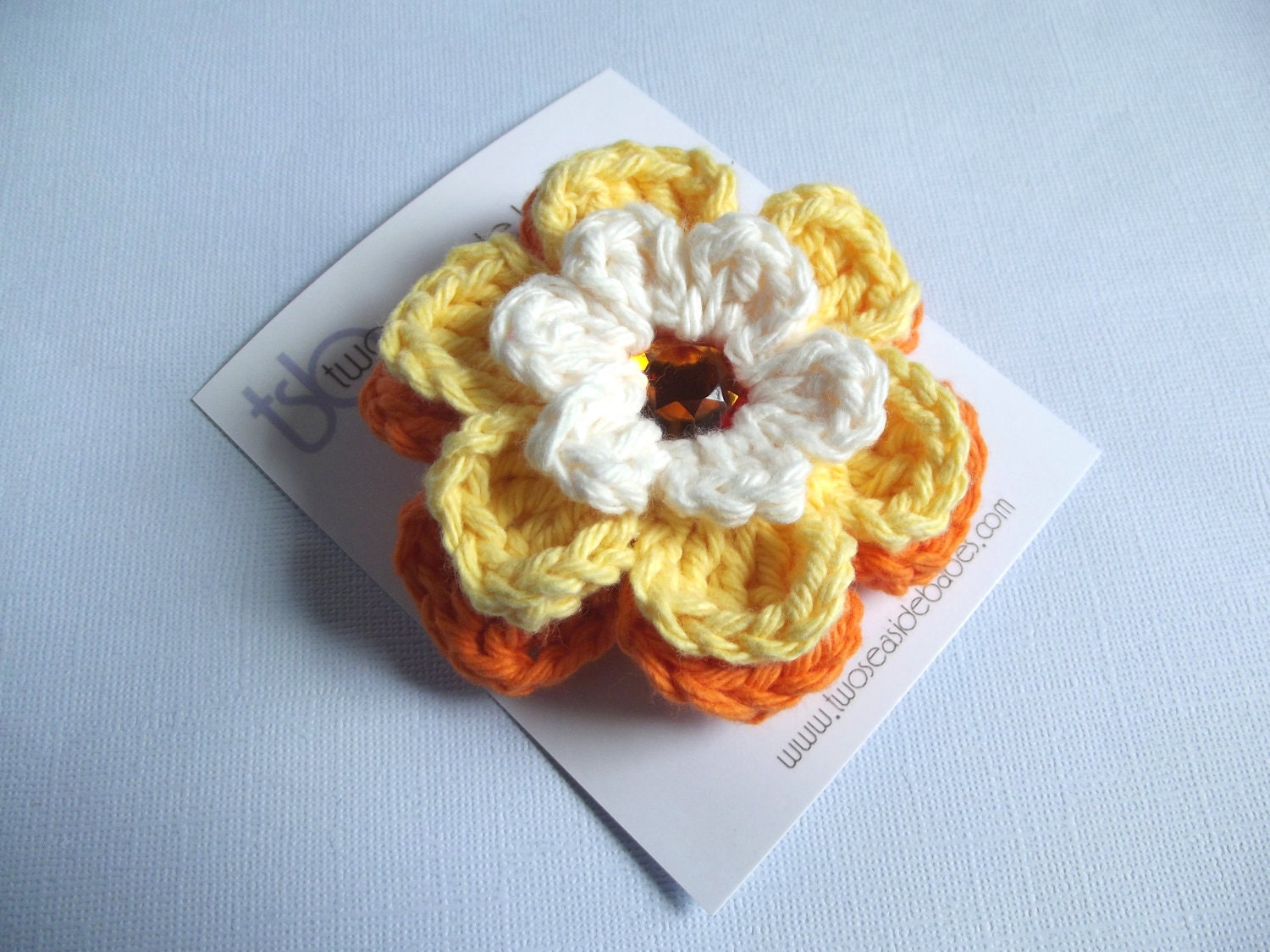 Crochet Flower Hair Clip, Crochet Flower Barrette - Orange, Yellow, Cream Hair Clip Clippie Barrette for Baby Girls, Toddler Girls