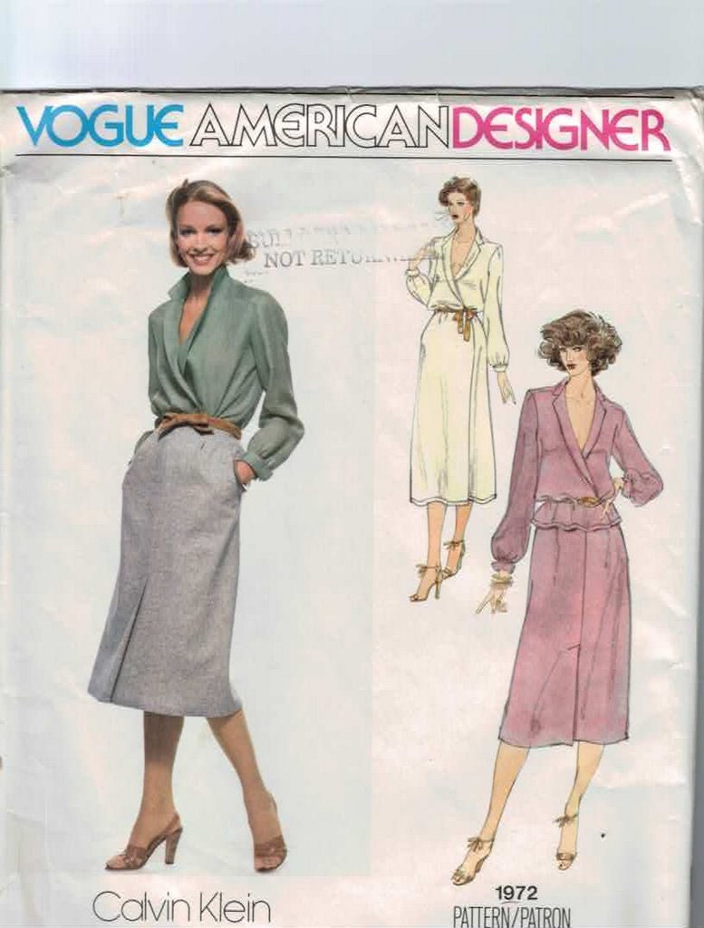 1980s Vintage Sewing Pattern Vogue American Designer 1972 Calvin Klein Dress Skirt Blouse Top Size 16 Bust 38 UNCUT 80s B38