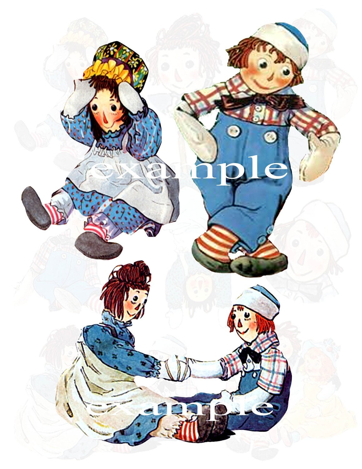Johnny Gruelle Raggedy Ann And Andy - Bits And Pieces Digital Collage Sheet 1