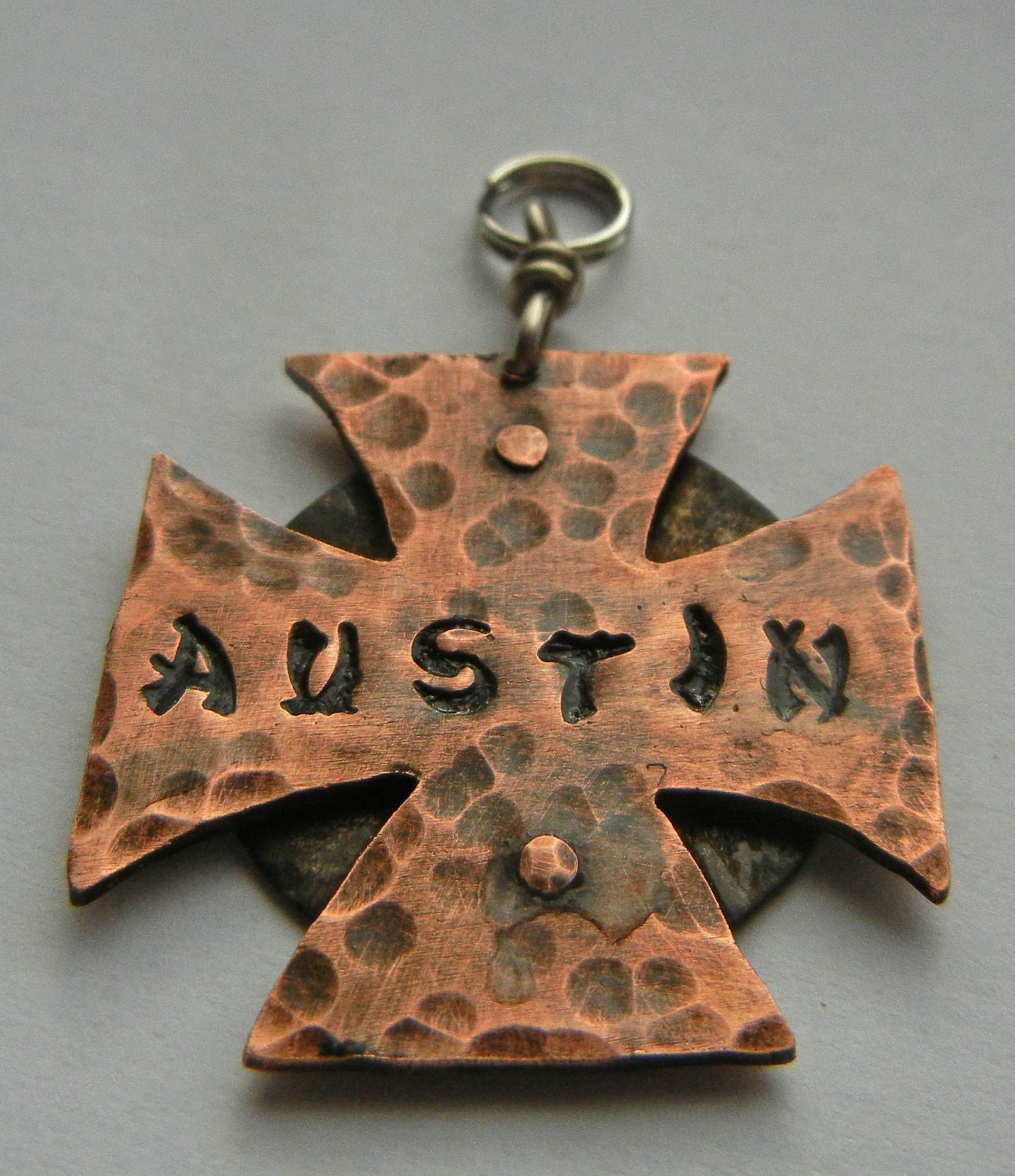 IRON CROSS dog tag pet id. Custom crafted in copper and nickel. Multi layered and custom stamped.