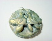 Silver and Interference Gold Lovebird Polymer Clay Pendant or Charm
