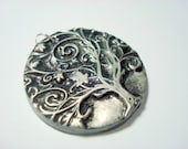 Twirly Tree of Life Silver and Black Handmade Polymer Clay Pendant