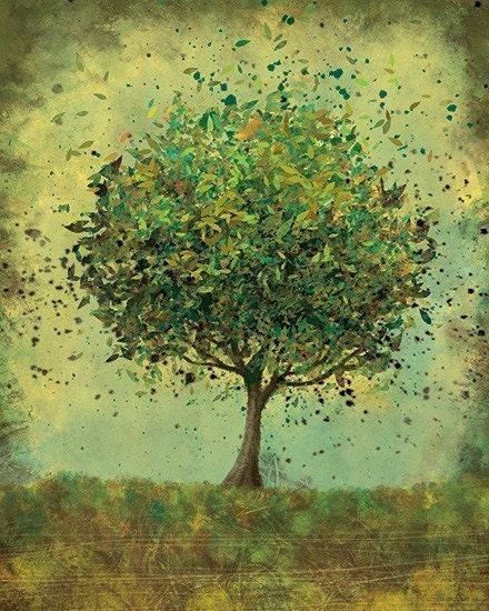 Green Tree Art - Welcome Change (rustic green) - 8x10 Illustration Print