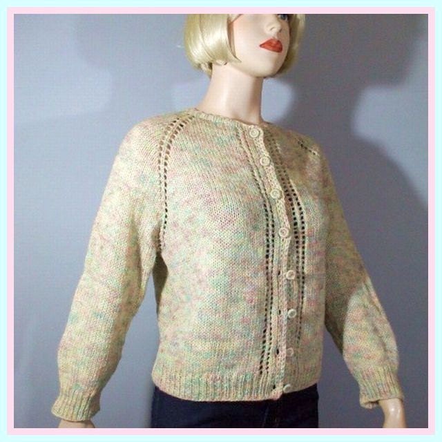 50s Cardigan Sweater / Hand Knit / Varigated Yarn / S M L - ClubVintage