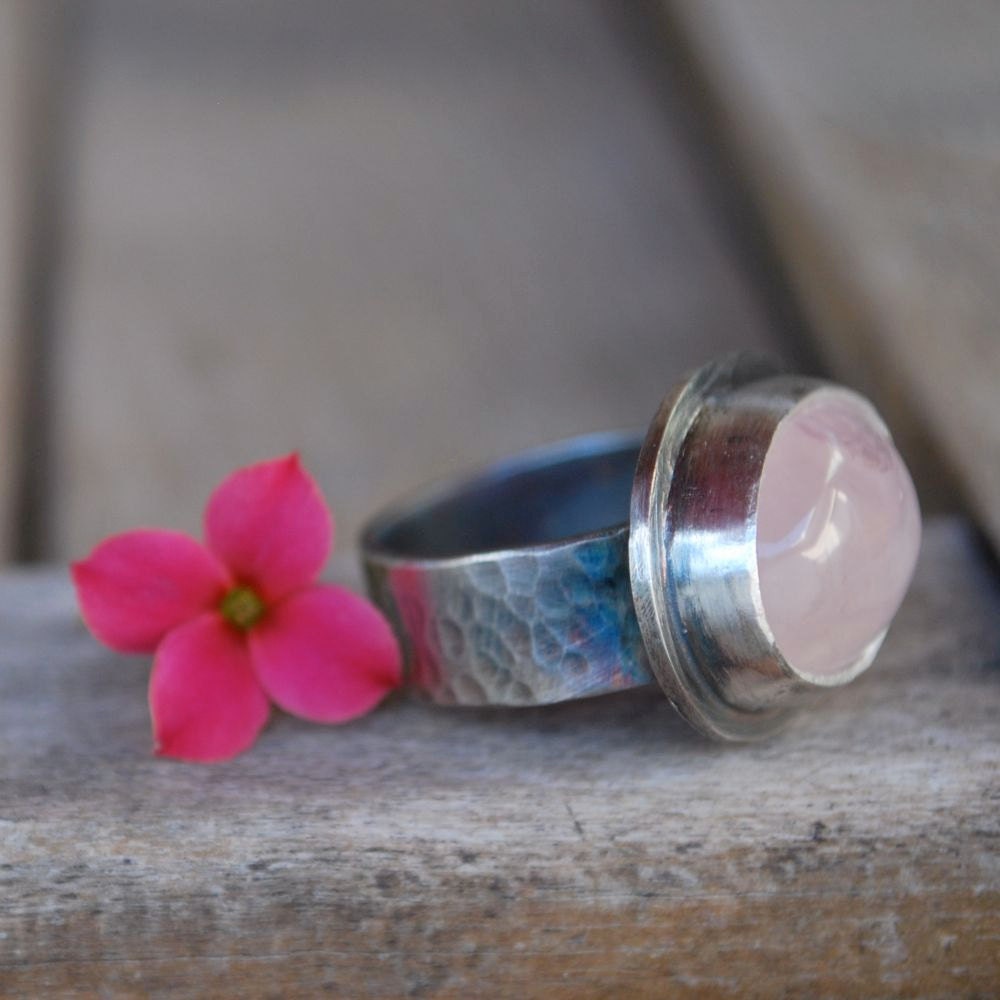 SALE Pretty in Pink Rose Quartz Ring handmade in Sterling Silver-Ready to Ship