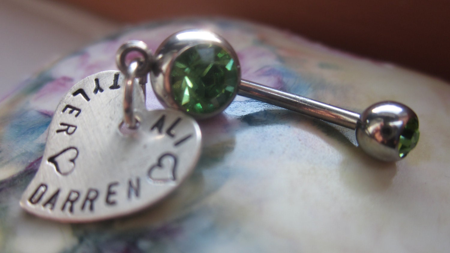Personalized belly button rings THE KEEPSAKE Hand stamped sterling silver hearts for names, dates, words, phrases.