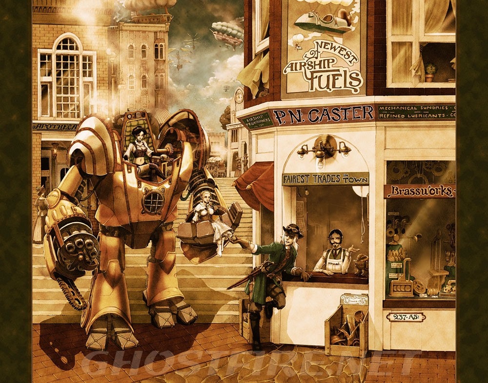 Steampunk Mecha Art Print - 11 x 14" - P.N. Caster - Airship Provisioner