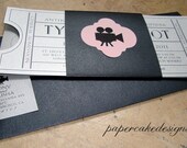 Vintage Cinema Wedding Invitation Ticket with tear-off RSVP postcard / Wedding Details enclosures