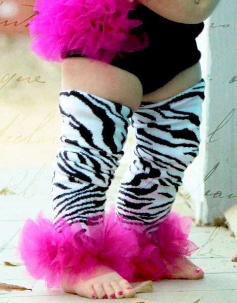Spring Sale Wild Zebra Bunny Legs Girls Ruffled Tutu leg warmers - Perfect for crawling baby to girls 6X approx 12" long