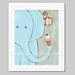 Baby shower nursery art, children's wall art, boy baby nursery decor, whimsical elephant, monkey, ice cream illustration, Sharing 8x10
