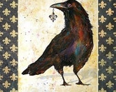 Raven Crow Art Print Handmade Fleur de Lis Mat 11x14" Signed and Numbered