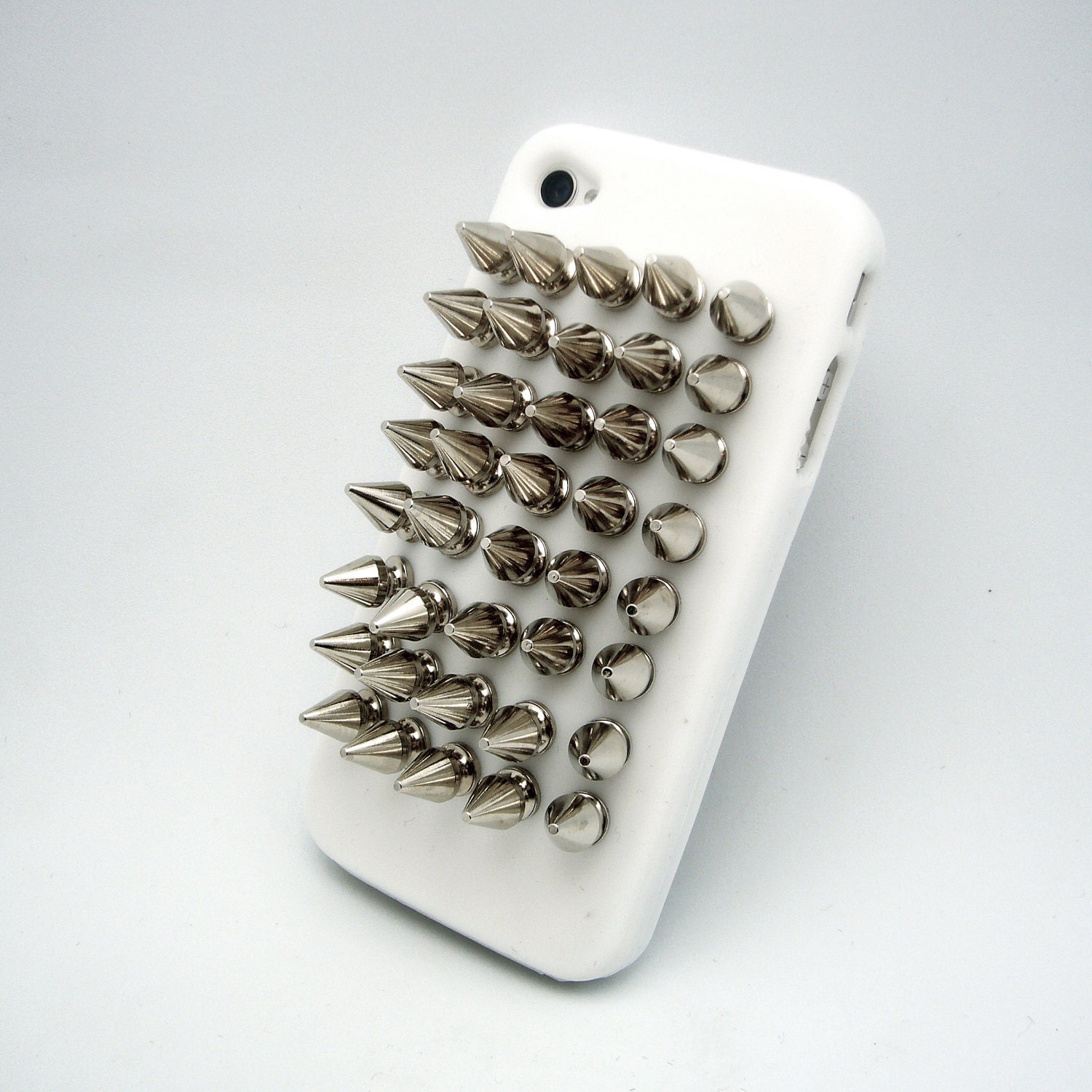 Weapon of Mass Communication: Spiked and studded iPhone case in White/Silver