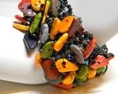 Wire Crochet Colorful Howlite Bracelet Hand Made - Beaded - Wide - Clubbing - Large - XLarge - Plus Size