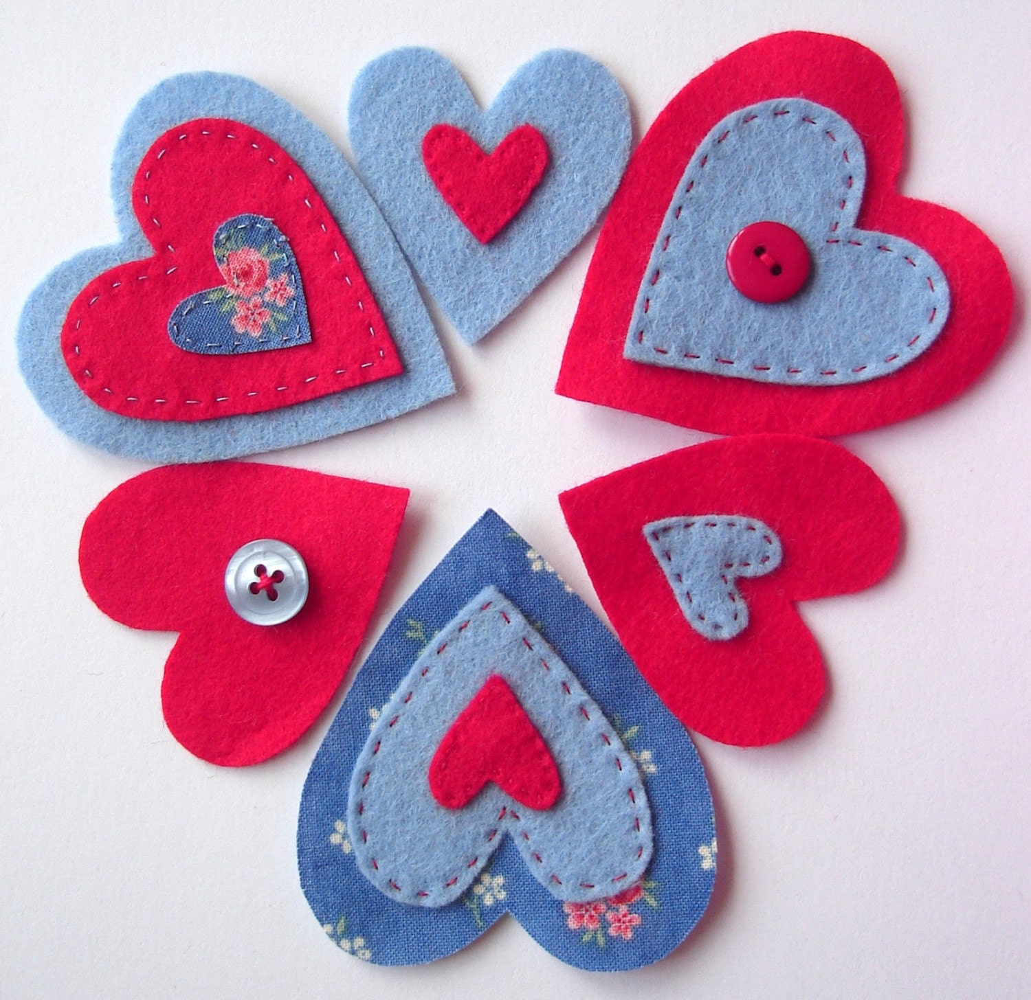 Red and Blue Felt Heart Decorative Embellishments
