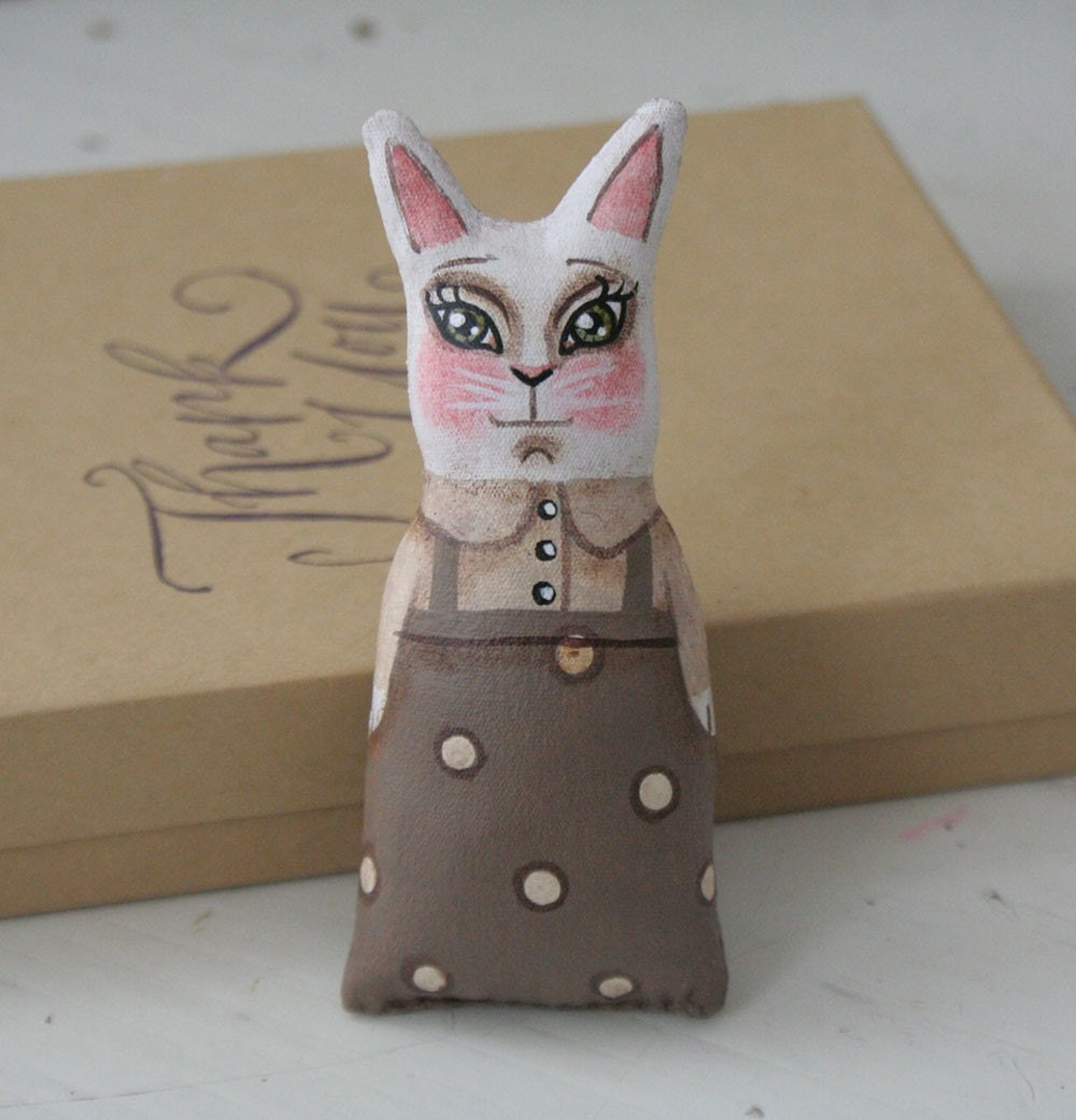 Folk Art Bunny Rabbit Doll Brooch - OOAK Primitive Appalachian Art