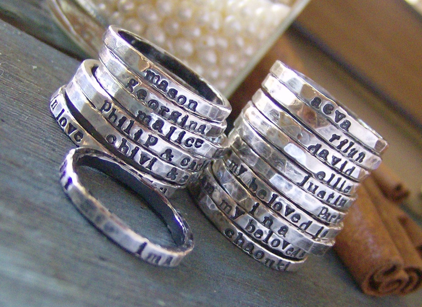 Personalized stacking rings...hand stamped fine silver stacking rings.