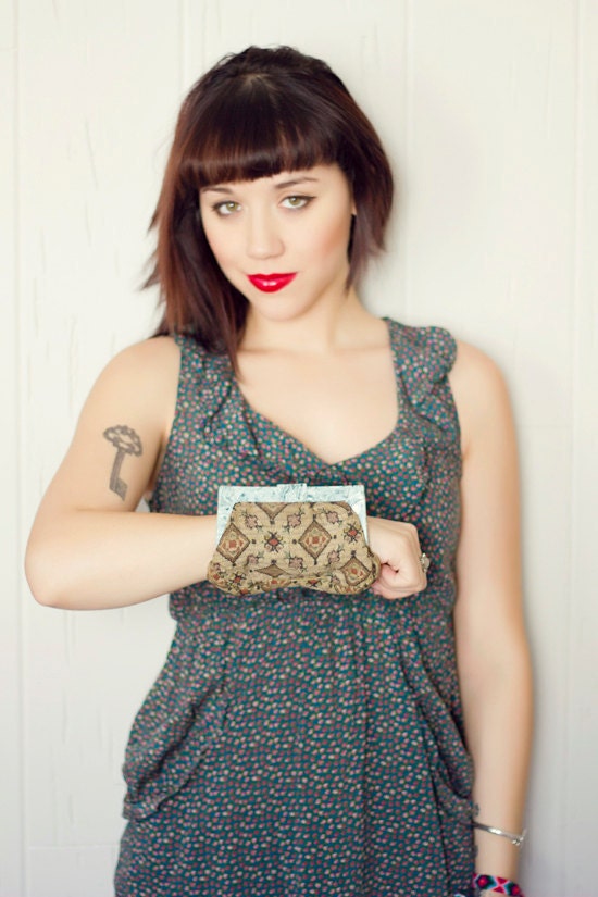 Small Antique Tapestry Wrist Clutch